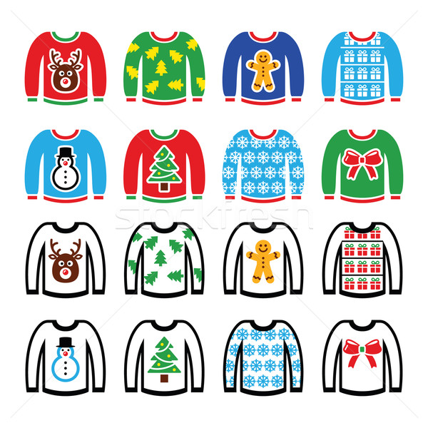 Ugly Christmas sweater on jumper icons set  Stock photo © RedKoala