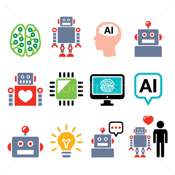 Robô inteligência artificial cyborg ícones do vetor conjunto Foto stock © RedKoala