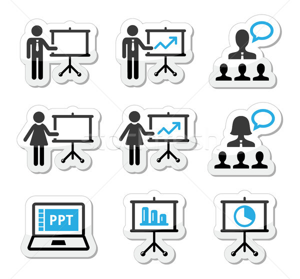 Business presentation, lecture, speech vector icons Stock photo © RedKoala