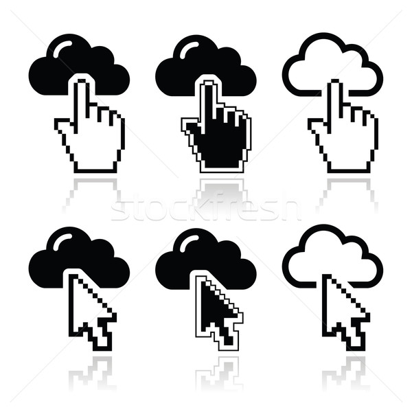 Foto stock: Nuvem · cursor · mão · seta · símbolo