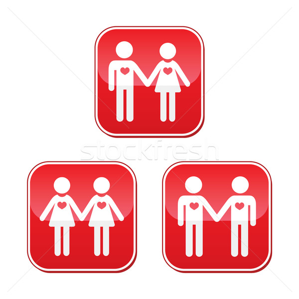 Hetero, gay, and lesbian love couples buttons set Stock photo © RedKoala
