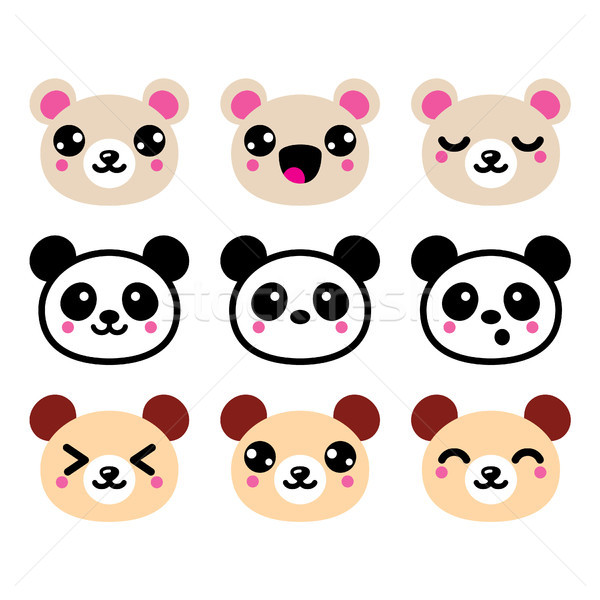 Stock photo: Kawaii bear icons set, cute panda bear design