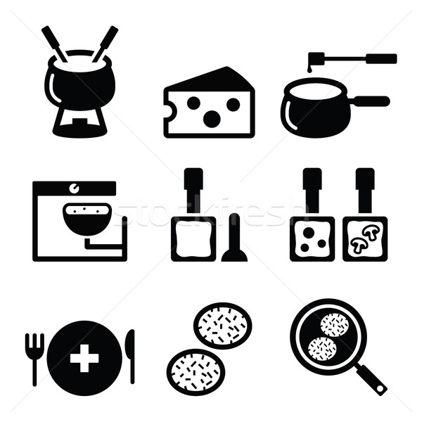 Swiss food and dishes icons - fondue, raclette, rösti, cheese  Stock photo © RedKoala