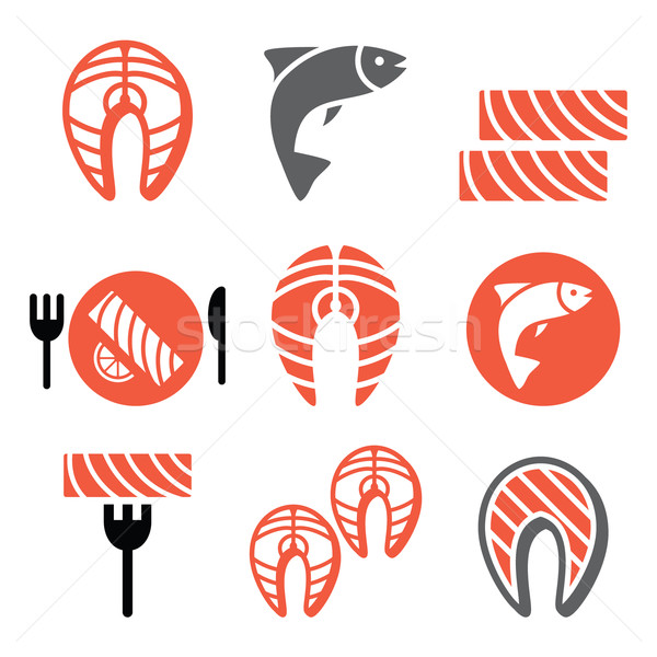 Salmon fish and meal - food icons set Stock photo © RedKoala