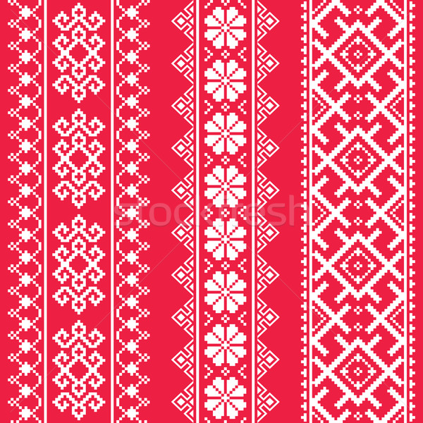 Ukrainian, Belarusian white embroidery seamless pattern on red - Vyshyvanka  Stock photo © RedKoala