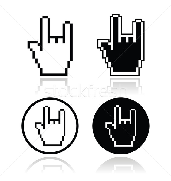 [[stock_photo]]: Pixel · curseur · icône · main · Rock · signe