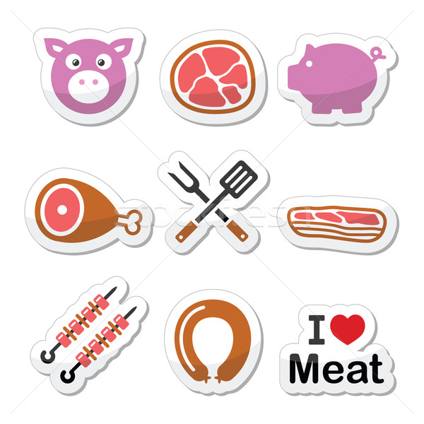 Pig, pork meat - ham and bacon labels icons set   Stock photo © RedKoala