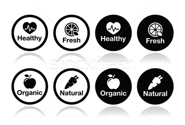 Organic food, fresh and natural products icons set Stock photo © RedKoala