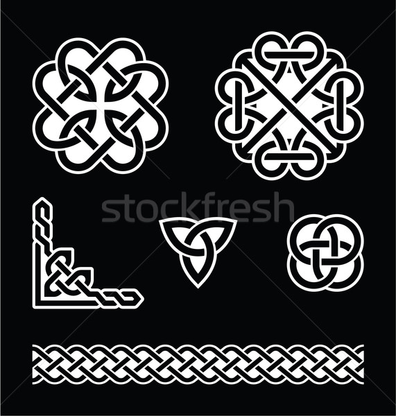 Celtic knots patterns in white on black background Stock photo © RedKoala