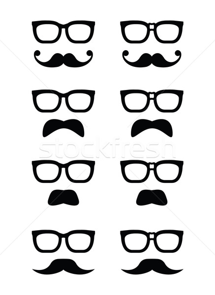 Geek glasses and moustache or mustache vector icons Stock photo © RedKoala