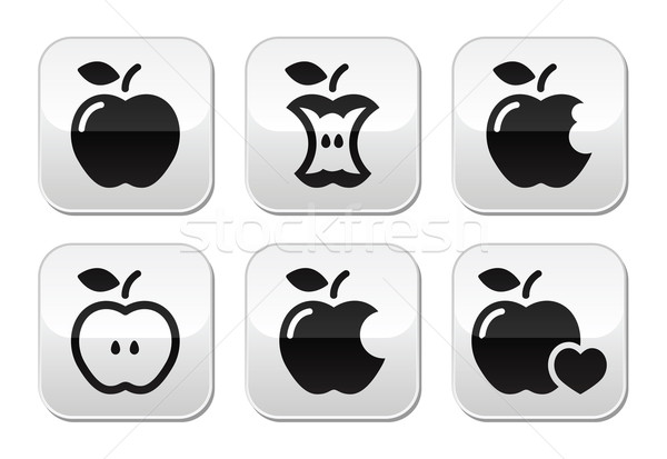[[stock_photo]]: Pomme · core · boutons · gris · carré