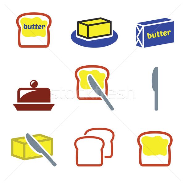 Vaj margarin vektor ikon szett étel kenyérszelet Stock fotó © RedKoala