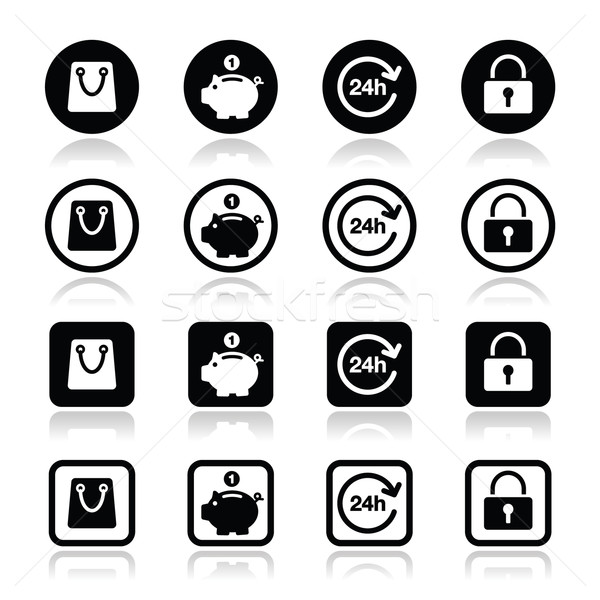 Stock photo: Shopping icons set - account, save, 24h, shopping bag