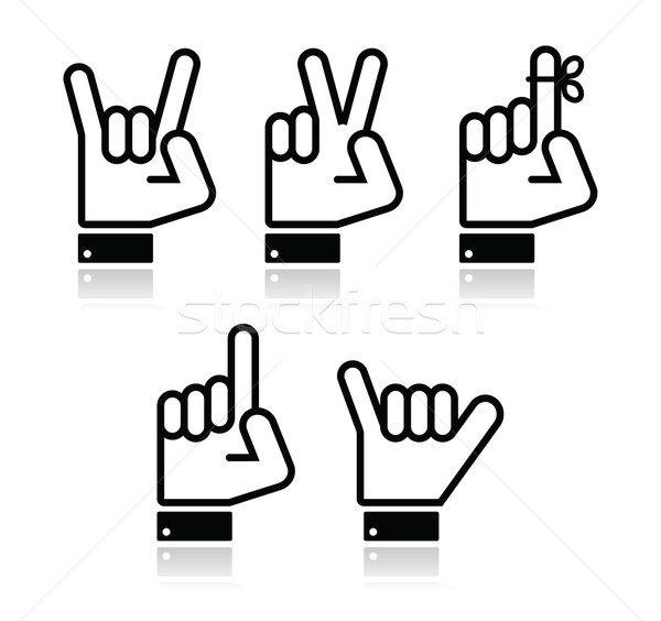Hand vector gestures, signals and signs - victory, rock, point Stock photo © RedKoala