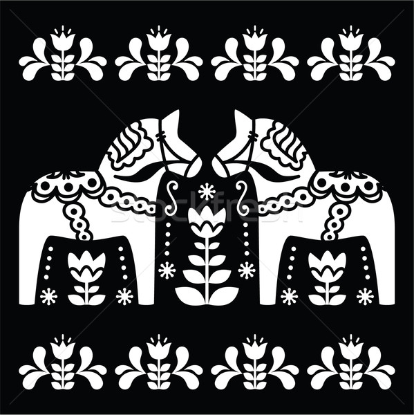 Swedish Dala or Daleclarian horse folk art pattern on black  Stock photo © RedKoala