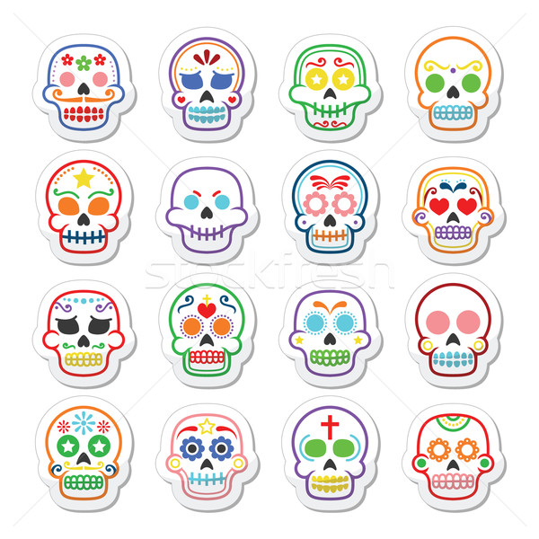 Halloween, Mexican sugar skull, Dia de los Muertos - cartoon icons Stock photo © RedKoala