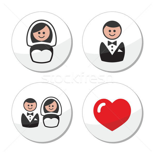 Groom and bride on round white labels Stock photo © RedKoala