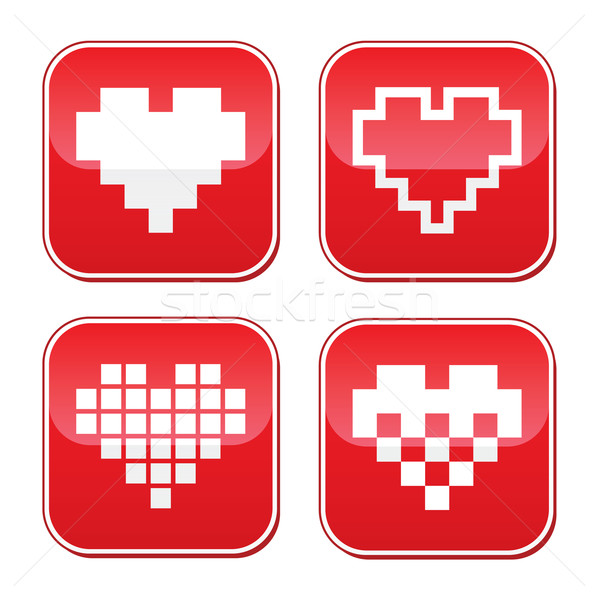 Pixel heart love vector buttons set Stock photo © RedKoala