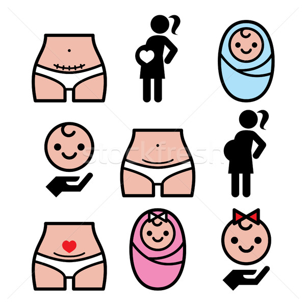  Caesarean section, c-section, pregnant woman, baby icons set  Stock photo © RedKoala