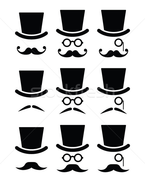 Mustache or moustache with hat and glasses icons set Stock photo © RedKoala