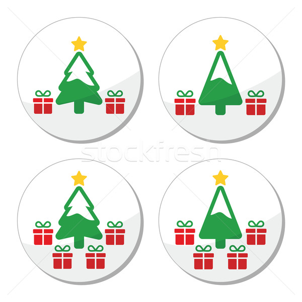 Foto stock: árvore · de · natal · presentes · vetor · verde · vermelho