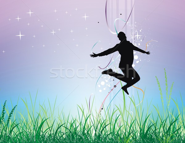 young man jumping on the field Stock photo © redshinestudio
