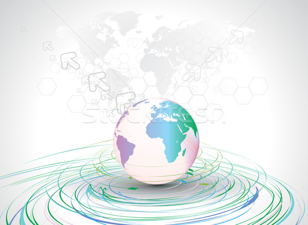 ストックフォト: 世界地図 · 抽象的な · 矢印 · 実例 · サークル · 波
