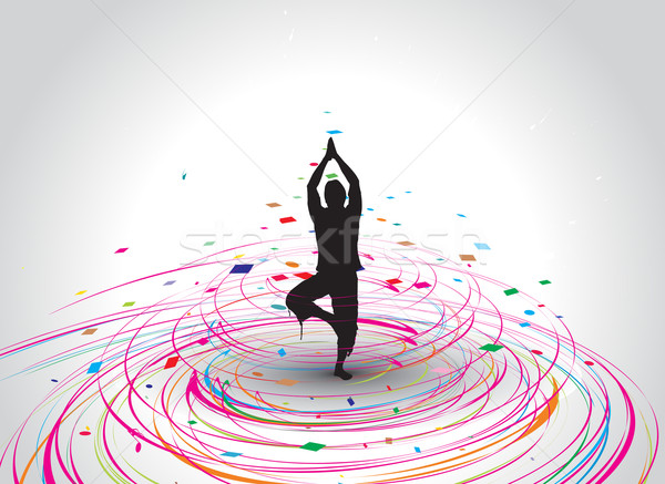 [[stock_photo]]: Jeune · homme · yoga · vecteur · silhouette · Rainbow · mosaïque