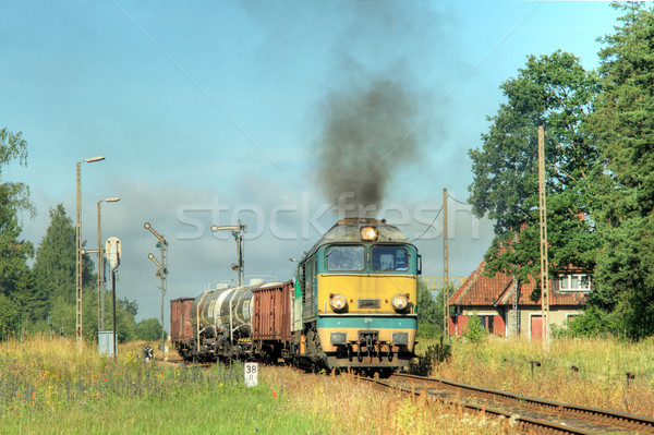 Foto stock: Trem · estação · rural · verão · paisagem · poder