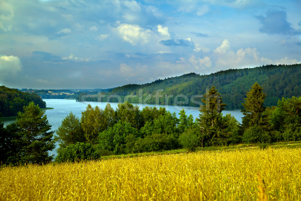 Hilly landscape with lake Stock photo © remik44992