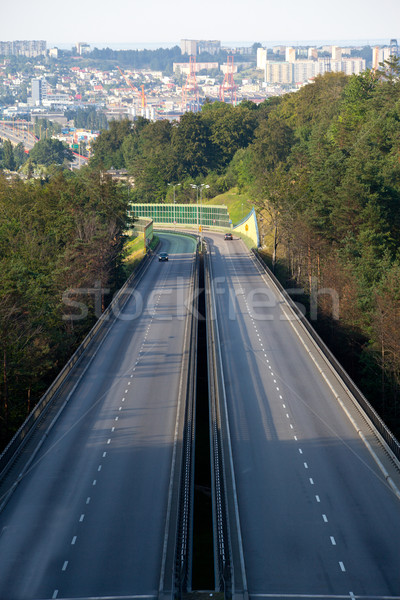 Autostrada widok z lotu ptaka spieszyć godzin ruchu drogowego podróży Zdjęcia stock © remik44992