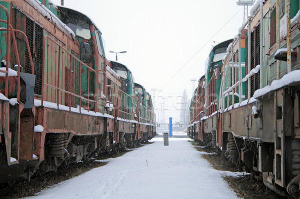 Stockfoto: Treinen · diesel · permanente · werk · sneeuw · frame