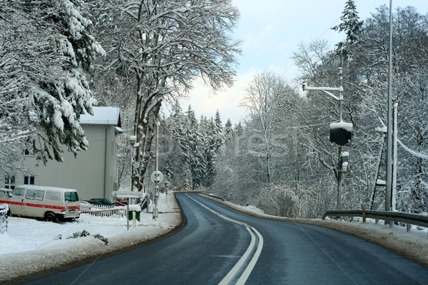 Carretera invierno forestales líder cielo árbol Foto stock © remik44992