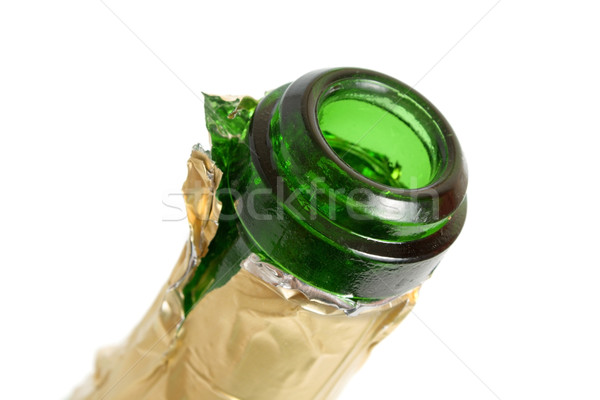 Foto stock: Abierto · vacío · champán · botella · aislado · blanco