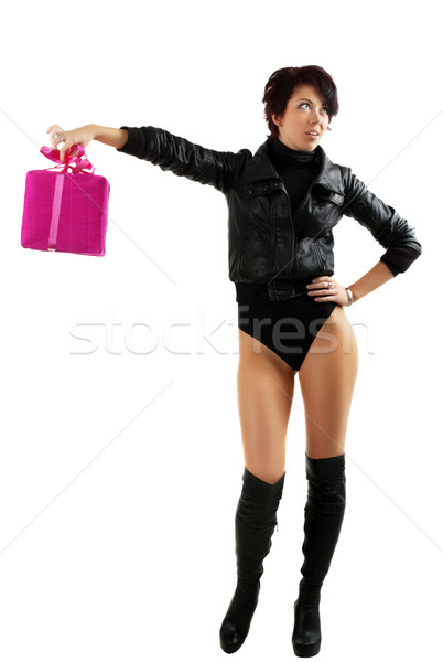 Regalo mujer belleza adolescente chaqueta de cuero Foto stock © restyler