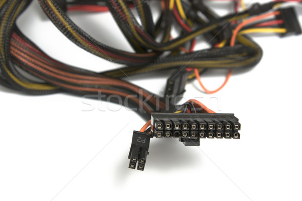 Stock foto: Computer · Netzteil · Kabel · isoliert · weiß · Internet