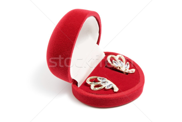 Brincos jóias caixa vermelho dois isolado Foto stock © restyler