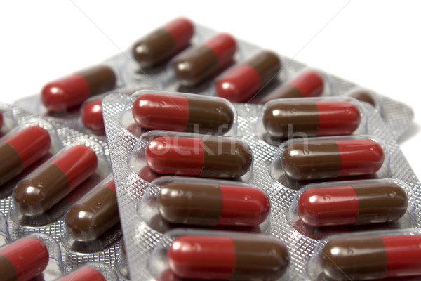 Pillen braun rot Verpackung weiß Wissenschaft Stock foto © restyler