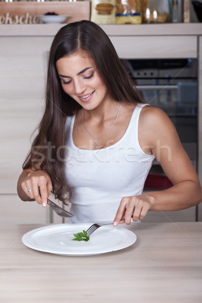 Menina dieta beautiful girl folha prato mulher Foto stock © restyler