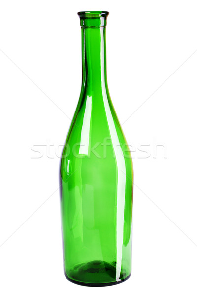 Foto stock: Abrir · vazio · garrafa · de · vinho · isolado · branco · vidro