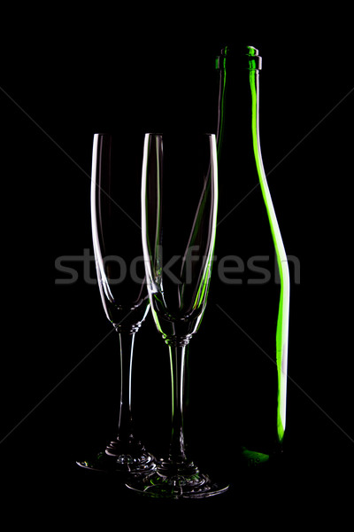 Zdjęcia stock: Butelki · wina · zielone · szkła · czarny