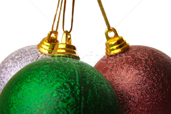 Stock fotó: Három · karácsony · golyók · színes · akasztás · fehér