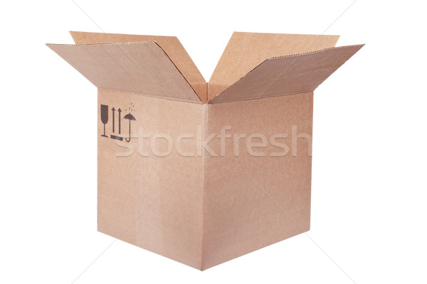 Cutie de carton gol izolat alb birou poştă Imagine de stoc © restyler