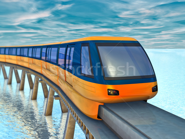 Monotrilho trem futurista mar céu água Foto stock © reticent