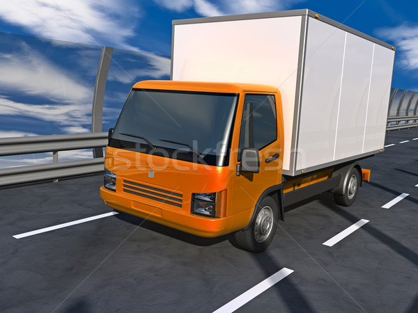 [[stock_photo]]: Faible · camion · 3d · illustration · route · voiture · orange