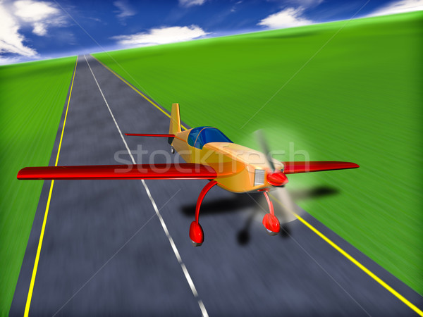 спорт самолет 3d иллюстрации ВПП небе спортивных Сток-фото © reticent