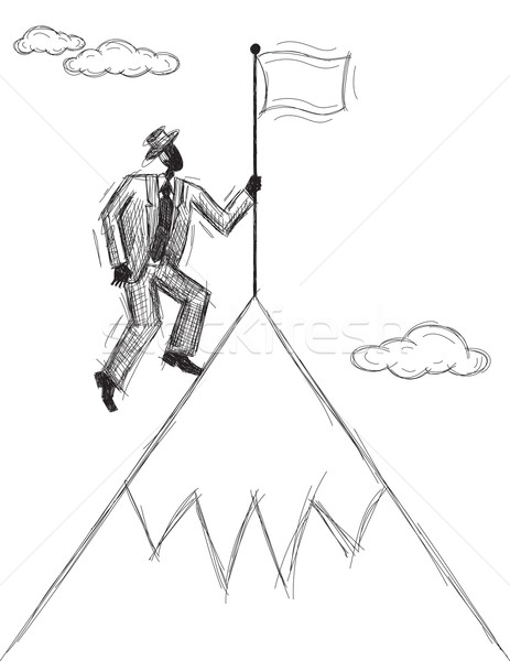 Vlag berg man bergtop zakenman Stockfoto © retrostar
