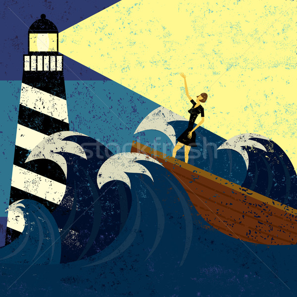 бурный Маяк лодка морем женщину Сток-фото © retrostar