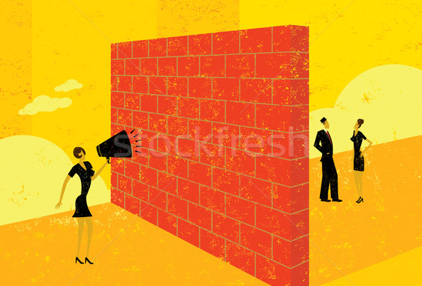 Mur de briques femme d'affaires compétence atteindre potentiel [[stock_photo]] © retrostar