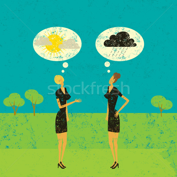 Pozitiv negativ predictii doua femei vorbesc gândit Imagine de stoc © retrostar